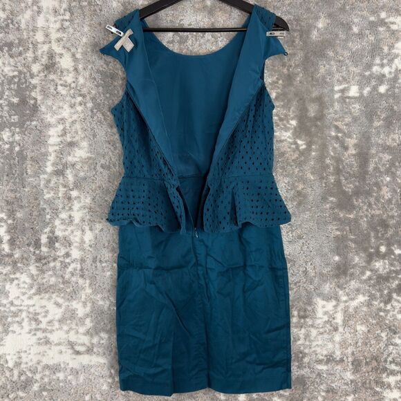 Banana Republic Sz 8 Peplum Pencil Cutout Knee Length Dress Teal Sleeveless Zip - Picture 6 of 11